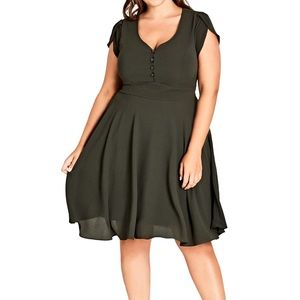 City chic Olive Plus Button Flutter Sleeve dress